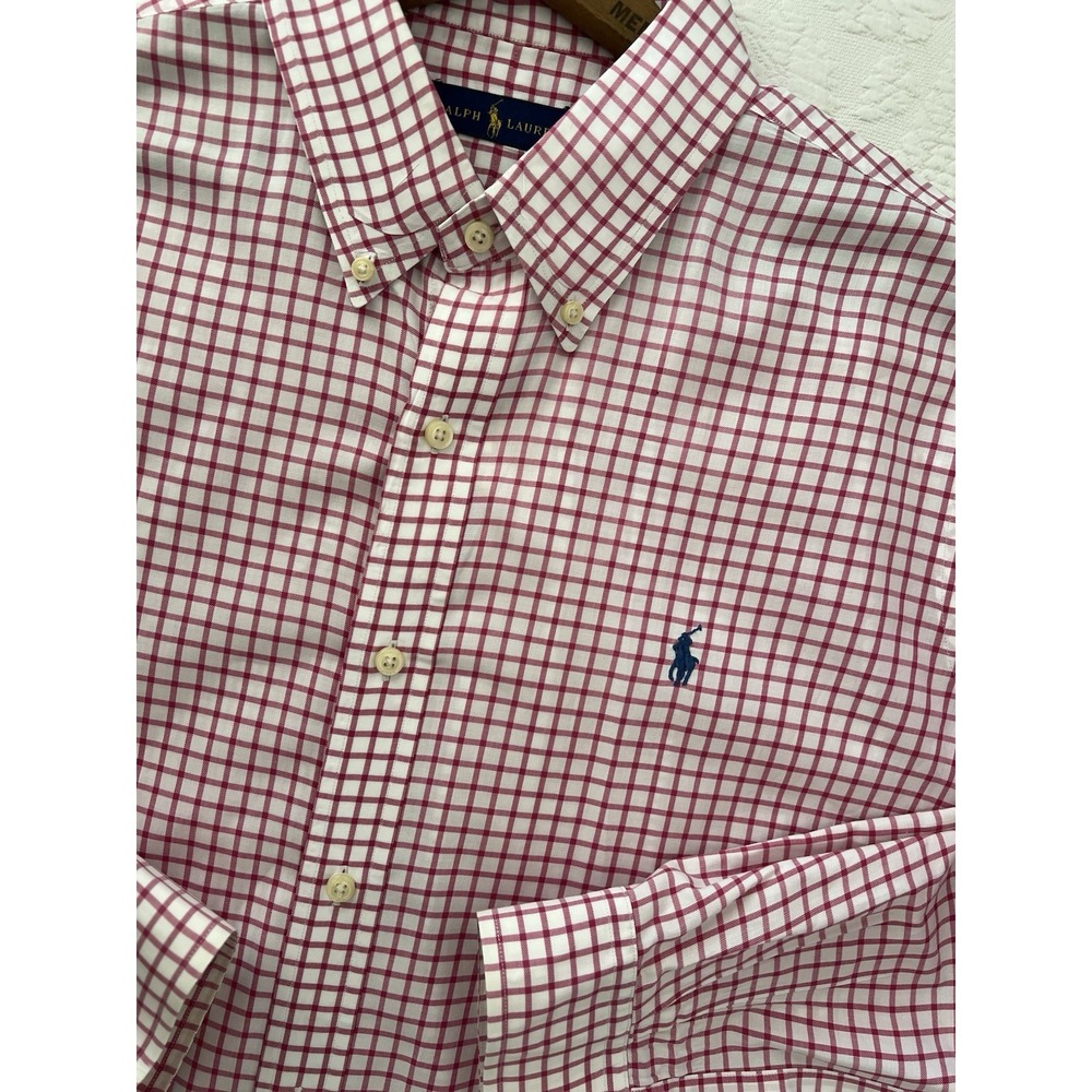 Polo Ralph Lauren Shirt Mens XL Red Pink Check Cotton Button Down Blue Pony
